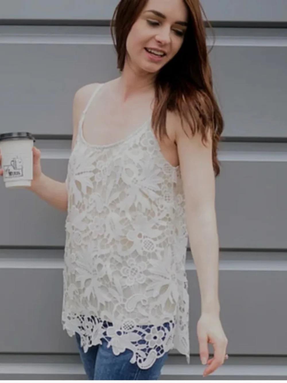 Cabi Ivory Lace Overlay Nude Sleeveless Tank Top Cami Blouse Womens Size Small - Picture 4 of 12